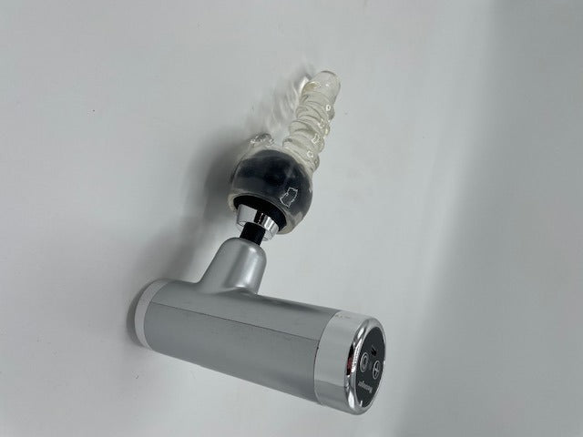Power Escorts - FG01 - Powerfull - Fascia Massage Gun - Mini Massage gun - Rechargeable - 1 extra exchangeable Intim part - must for horny female or male and must for all sports woman or man - extra Intim Attachment - ideal for sporters - Trendy Silver