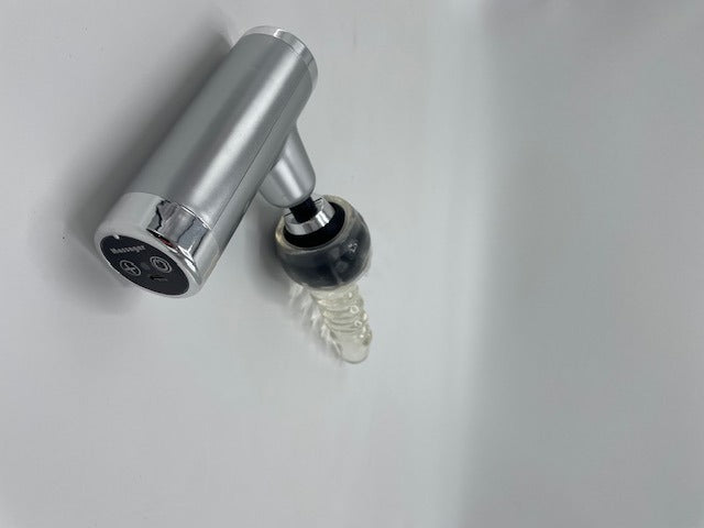 Power Escorts - FG01 - Powerfull - Fascia Massage Gun - Mini Massage gun - Rechargeable - 1 extra exchangeable Intim part - must for horny female or male and must for all sports woman or man - extra Intim Attachment - ideal for sporters - Trendy Silver