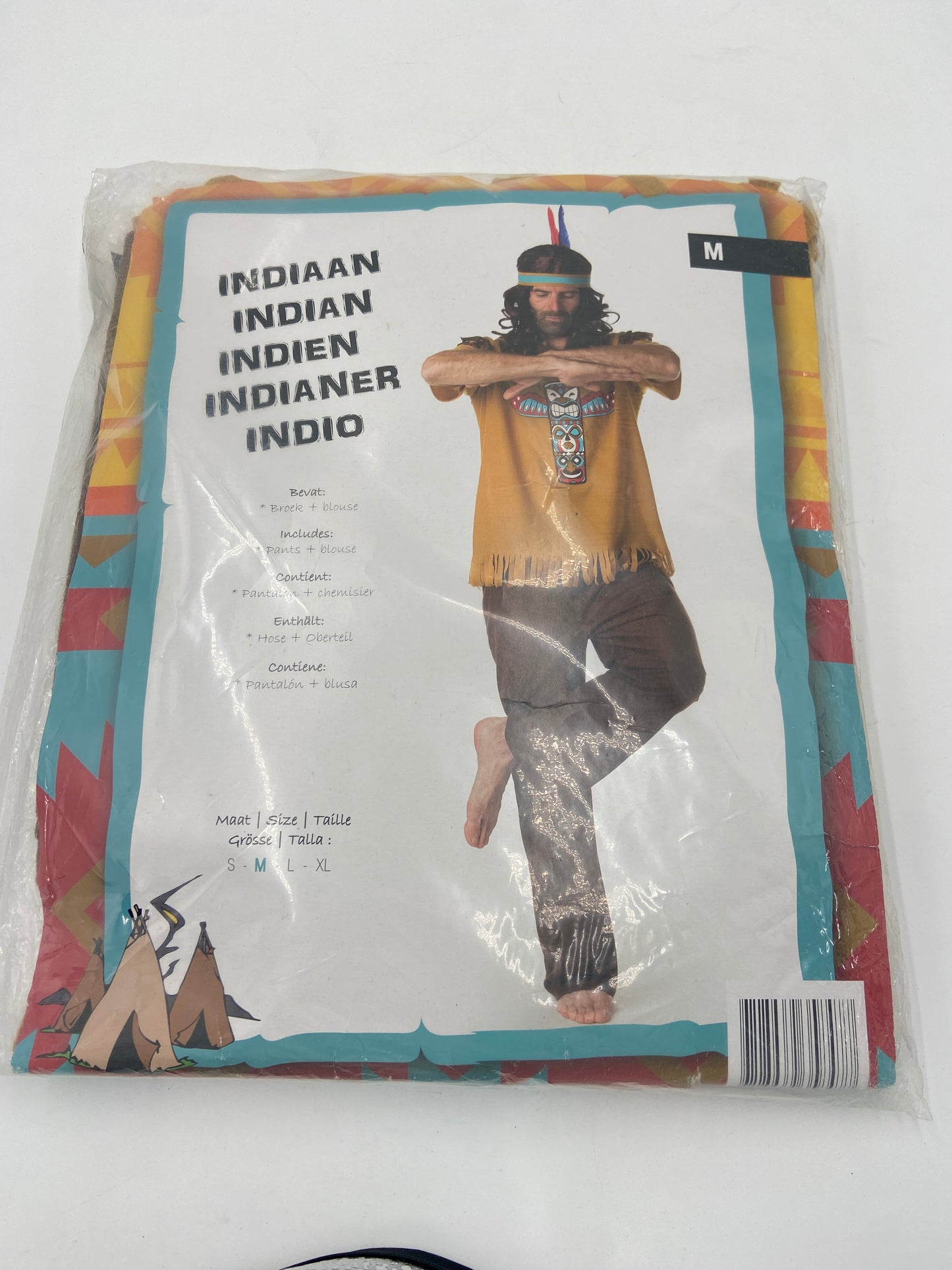 Sexy IndianTribal-Inspired Costume – Brown Pants, Printed Blouse & Matching Headband