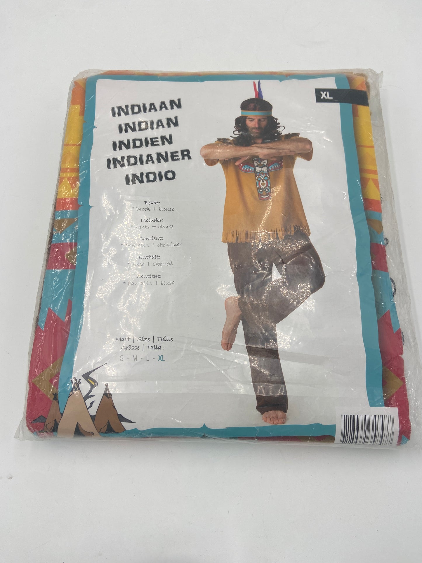 Sexy IndianTribal-Inspired Costume – Brown Pants, Printed Blouse & Matching Headband