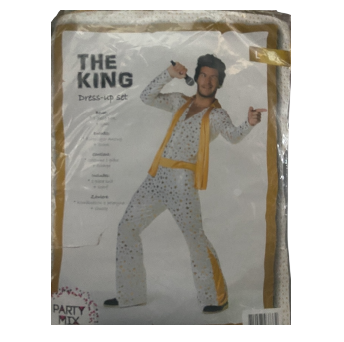 Kinky The King Men’s White Jumpsuit with Gold Stars & Matching Gold Scarf - M / L / XL