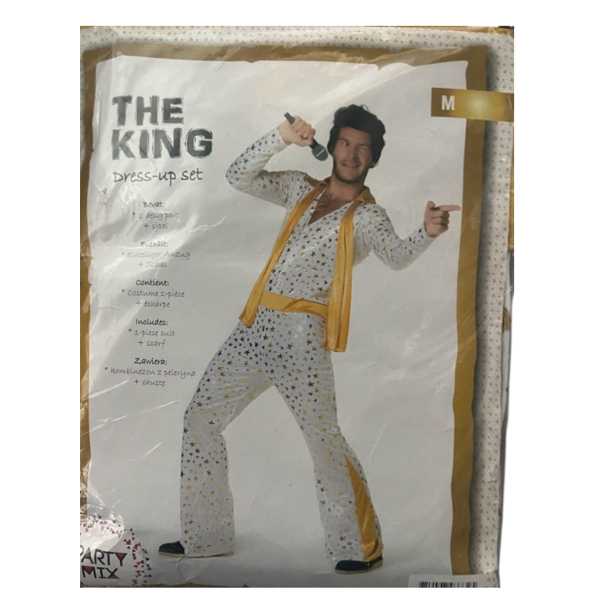 Kinky The King Men’s White Jumpsuit with Gold Stars & Matching Gold Scarf - M / L / XL