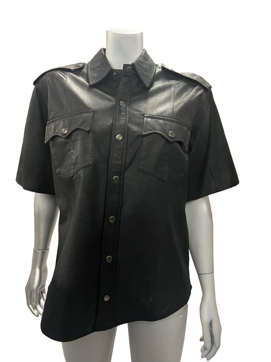Fashion World - LL103 - Black Shirt With Snap Buttons - Size M