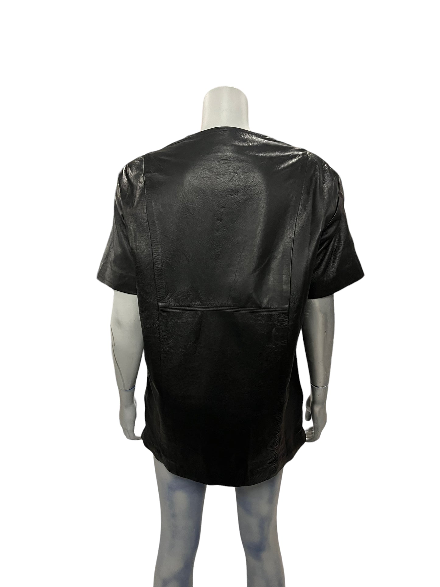 Fashion World - LL160 - Black Leather Shirt V-neck With Strings Size XL