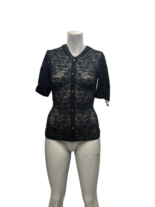 Peter Domenie - LL30 - Sexy Black Short-Sleeved Blouse - Size XS