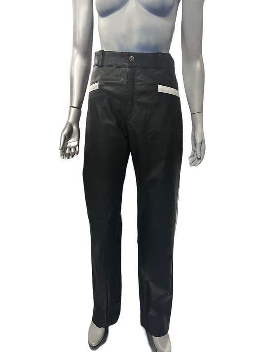 Fashion World - LL77 - Black Pants With Leather Stripes