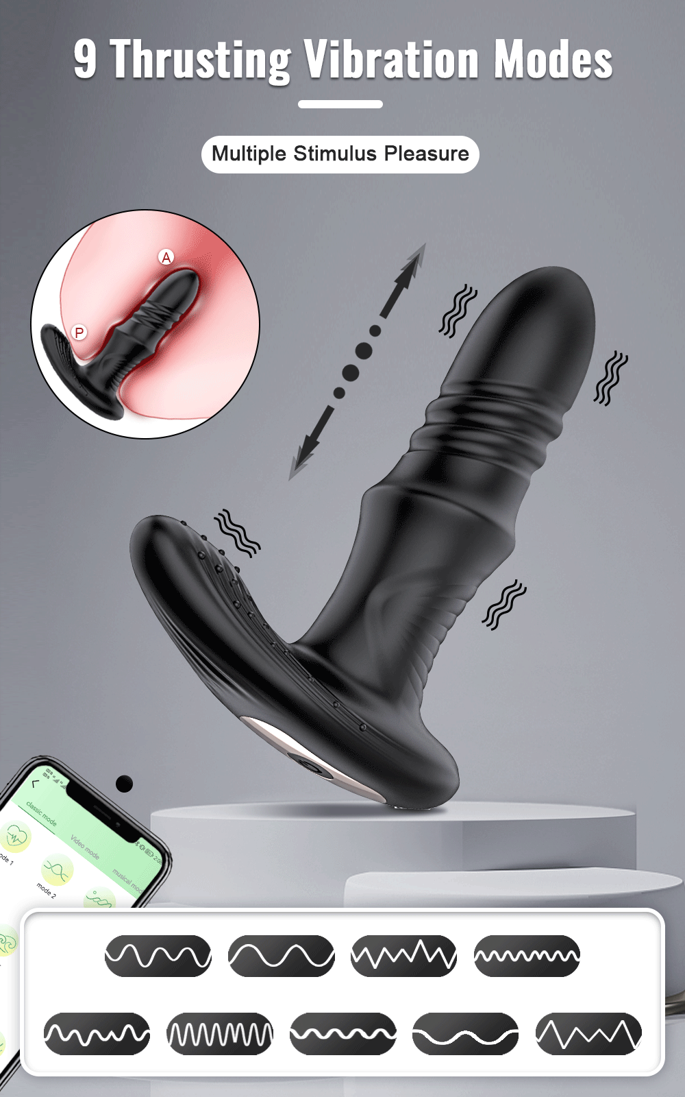 Lovesecret Premium Prostate Massager LS03 – App Controlled - Up & Down - 9 Thrusting / Vibration Modes