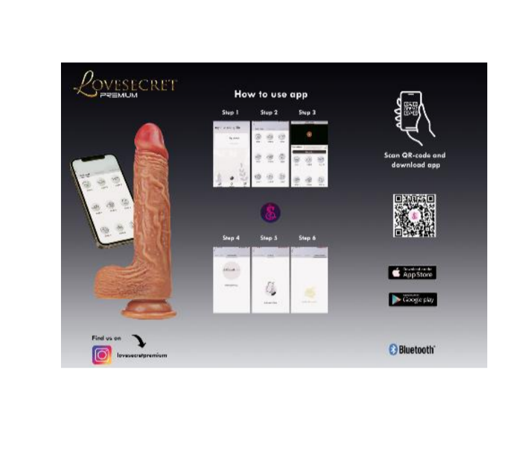 Lovesecret Premium – LS04 – Realistic Vibrator with Big Balls – App-Controlled - Up & Down / Heated / Thrusting / Shaking Modes – Flesh Color