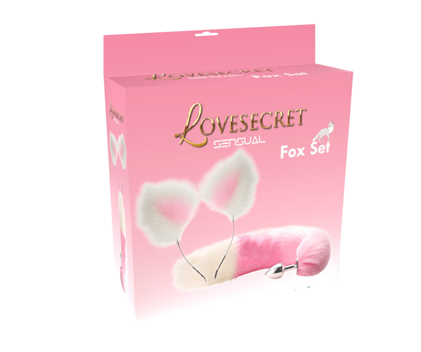 Lovesecret Sensual - LS47 - Fox Set Pink / White- Fox Tail Plug & Fox Ears Gift Box - 20 CM
