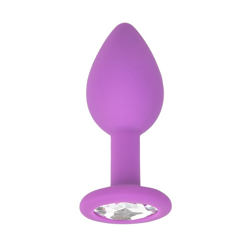 Small Size Silicone Purple Plug With Clear Stone - 7,4 CM - N11237