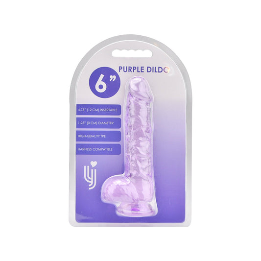 Loving Joy - N12308- 6 Inch Purple Realistic Dildo With Balls and Suction Cup - Length 16.5 CM