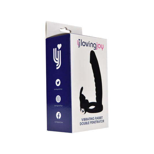 Loving Joy - N12314 - Double Penetration Strap On VIbrator Black - Insertable 14 CM