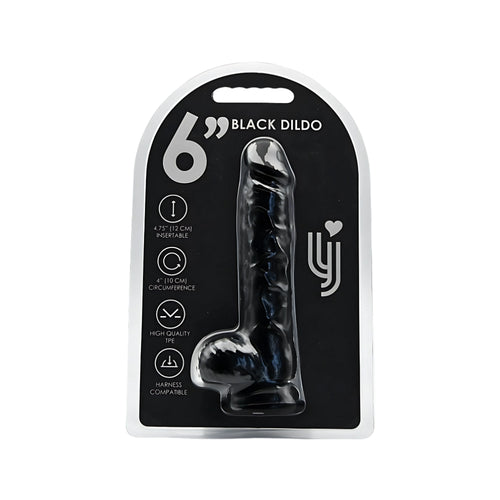 Loving Joy - 6 Inch Realistic Dildo with Balls Black - 16,5 Cm Strong Blister