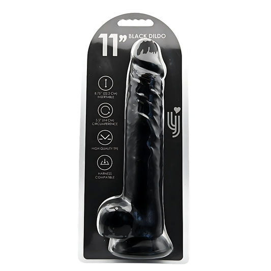 Loving Joy - 11 Inch Realistic Dildo with Balls Black - 28 Cm Huge Dildo In Strong Blister