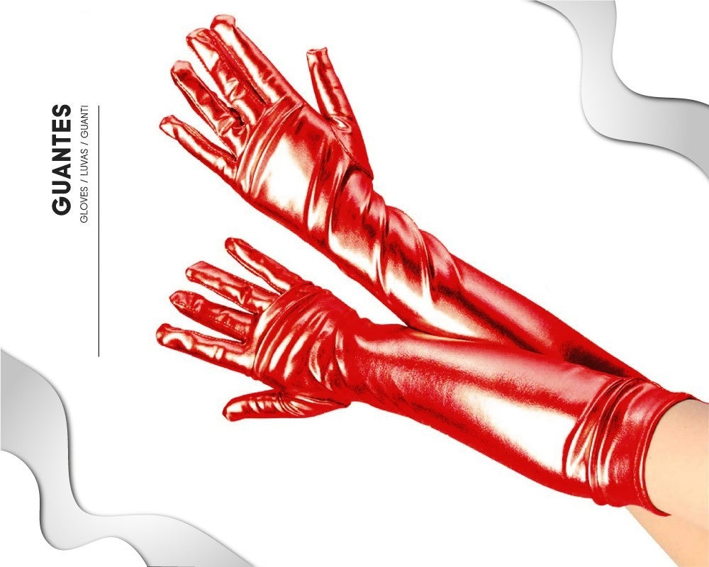 Kinky Pleasure - Hand Gloves Long Wettlook - Red