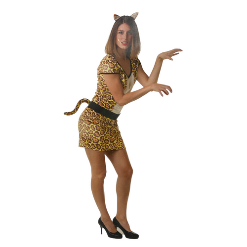 Sexy Leopard Costume – One-Piece Dress with Tail and Leopard Ears Tiara - S / M / L