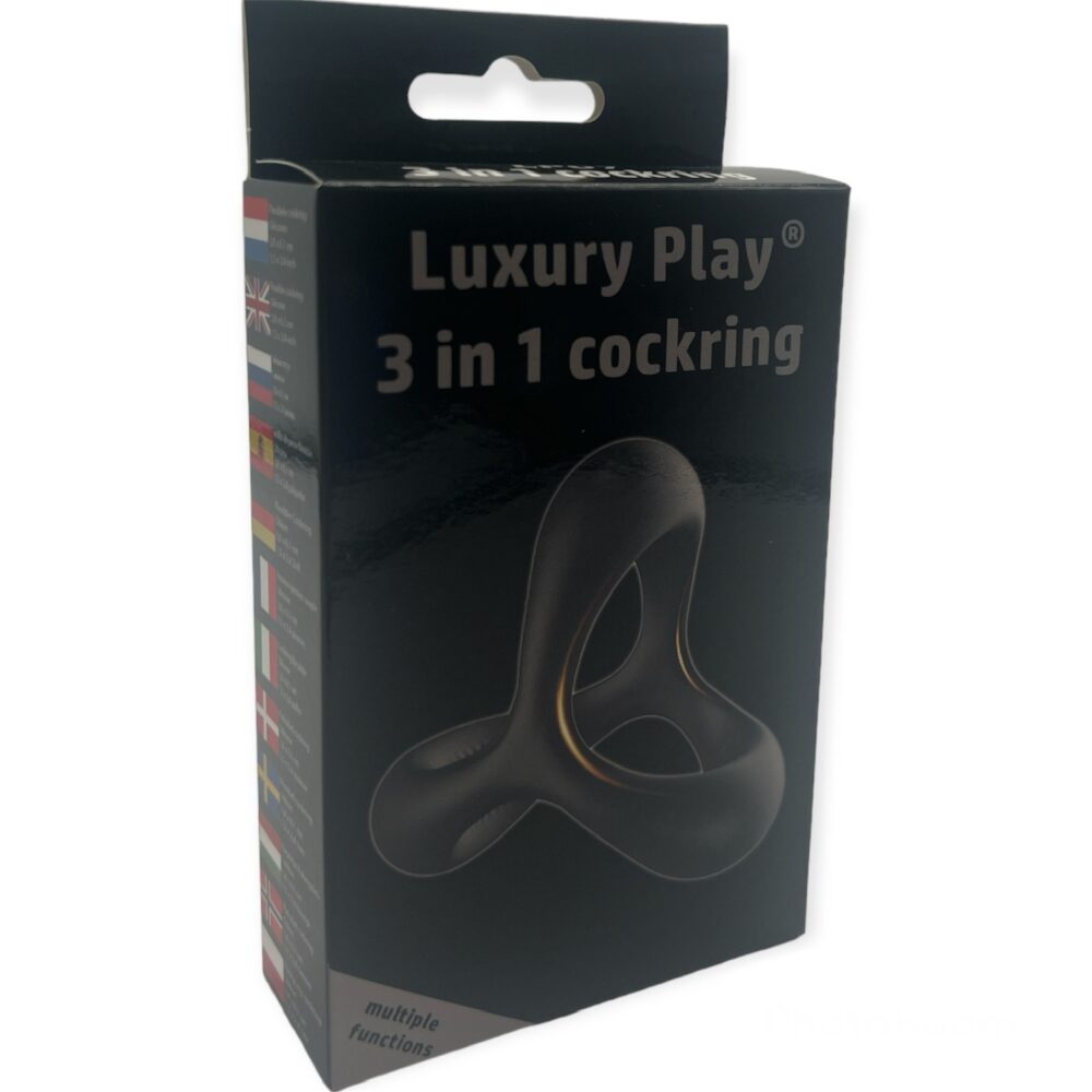 Luxury Play - LP07 - Cockring - Elastic - Stretch - 3 Part Ring - Silicone - Black