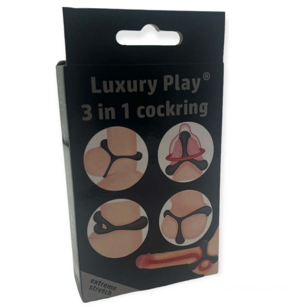 Luxury Play - LP07 - Cockring - Elastic - Stretch - 3 Part Ring - Silicone - Black