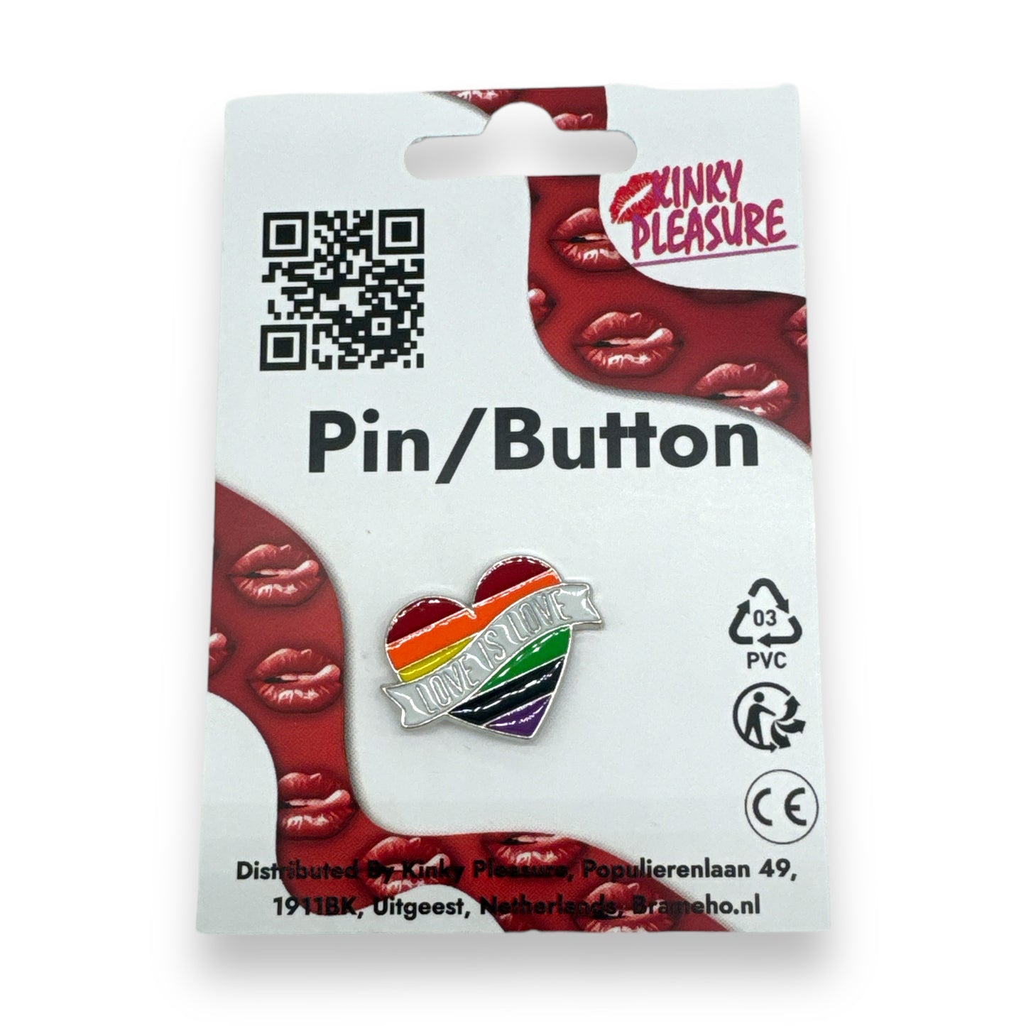 Kinky Pleasure - KPB039 - Badge / Pin - Heart Love Is Love - Silver