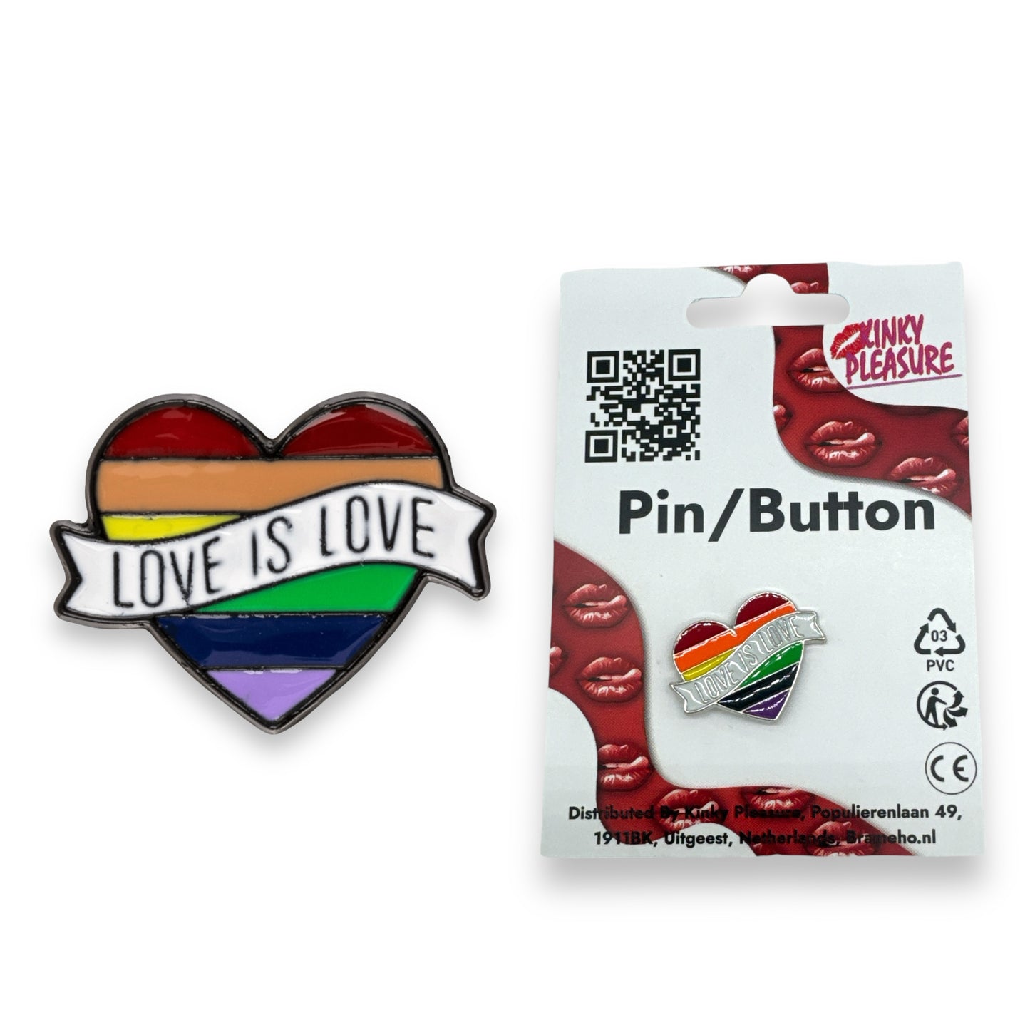 Kinky Pleasure - KPB039 - Badge / Pin - Heart Love Is Love - Silver