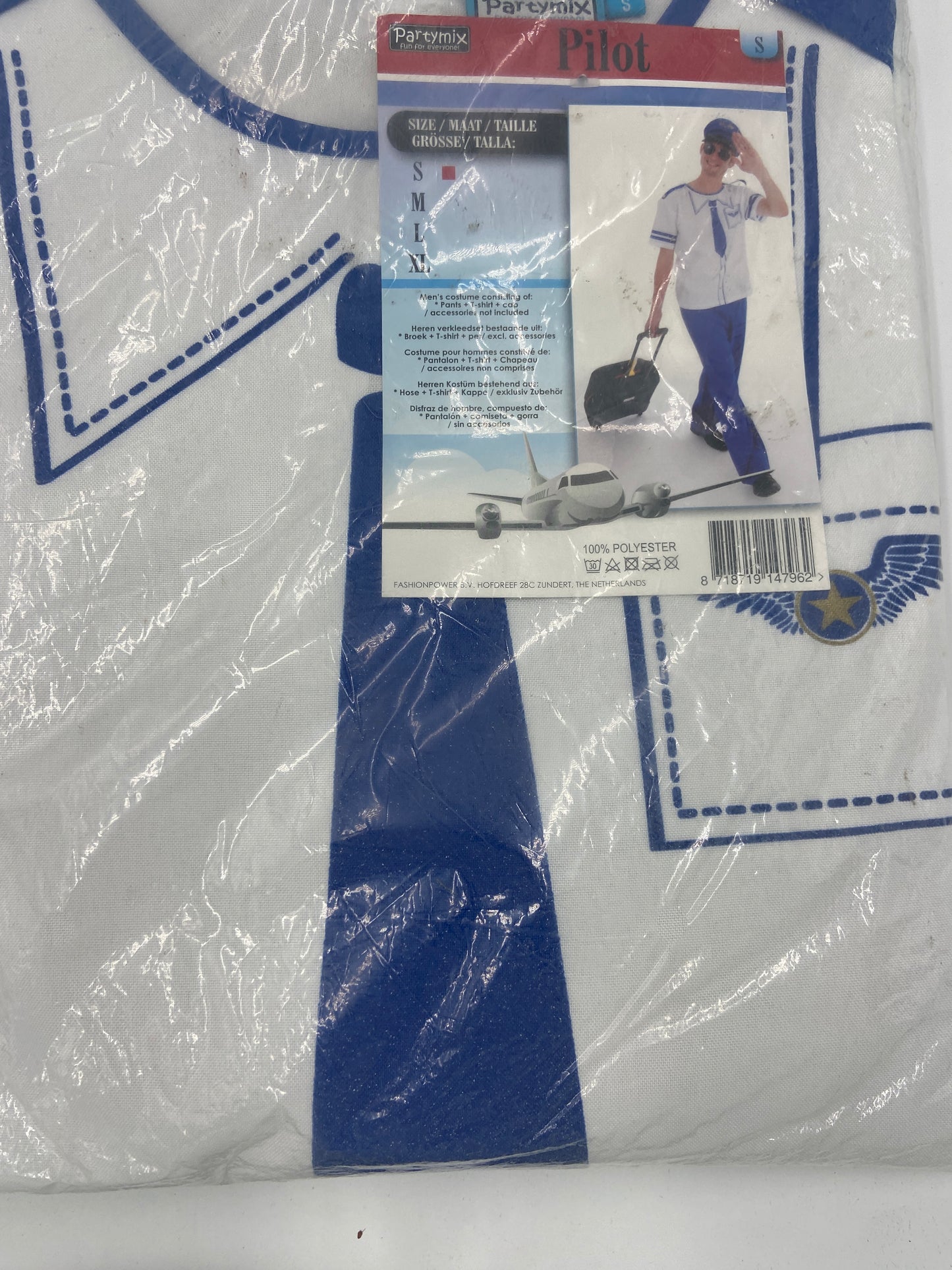 Sexy Pilot Costume – White/Blue Shirt, Blue Pants & Matching Pilot Cap Size S / M