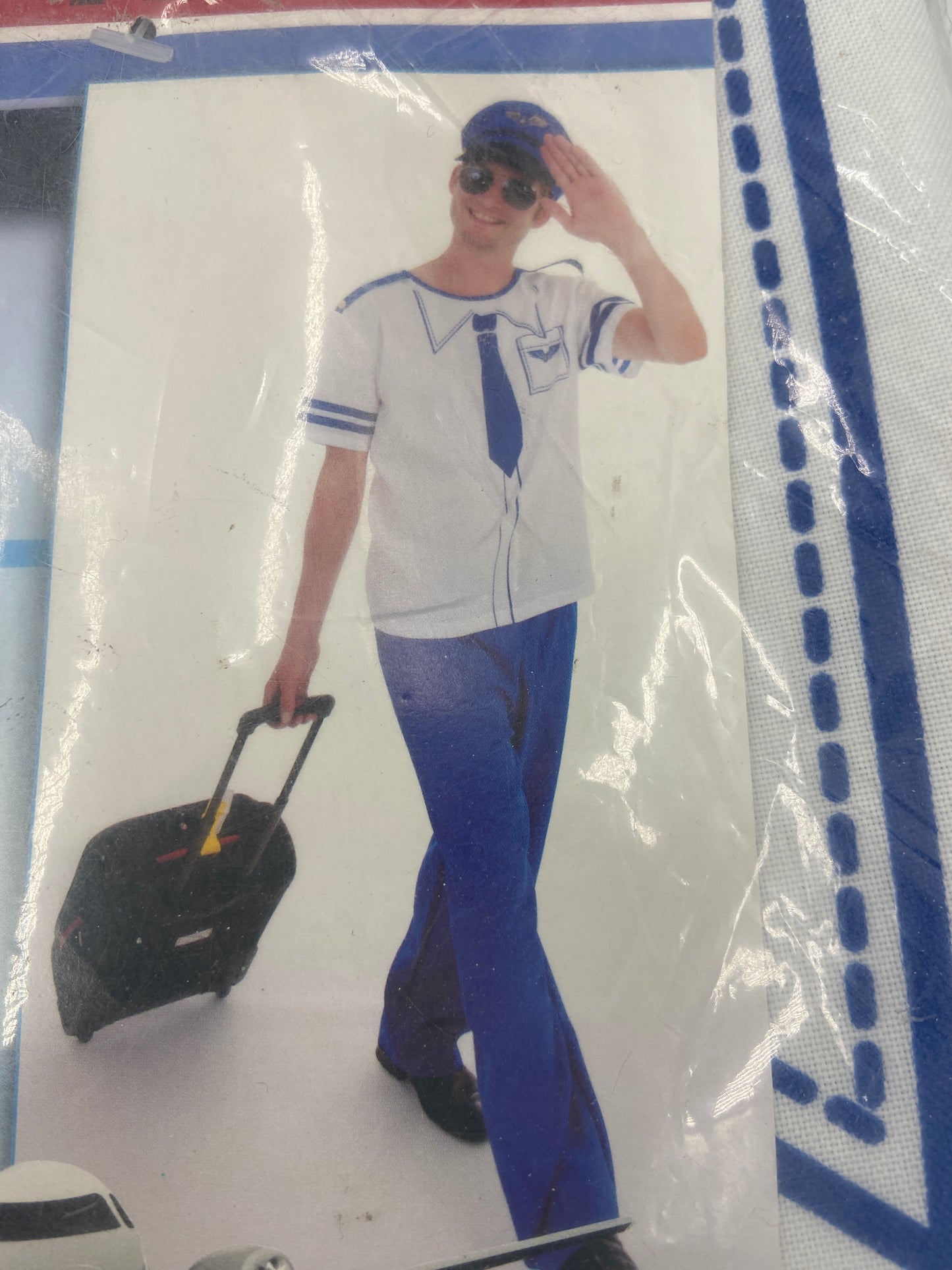 Sexy Pilot Costume – White/Blue Shirt, Blue Pants & Matching Pilot Cap Size S / M