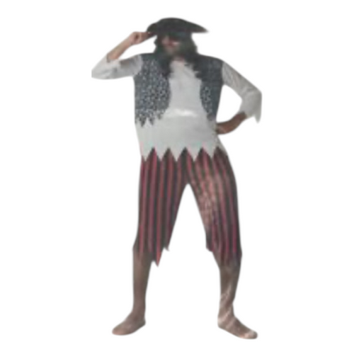 Kinky Pirate Costume – Striped Pants, Ripped White Blouse, Skull Vest & Headscarf M / L / XL