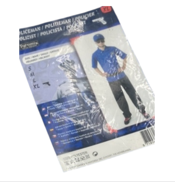 Kinky Policeman Roleplay Costume – Blue Shirt, Black Pants, Belt & Hat - Size L/ XL
