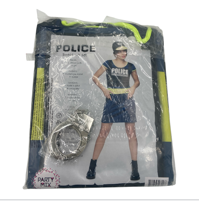 Sexy Policewoman Costume – Blue Roleplay Dress with Yellow Accent & Police Cap