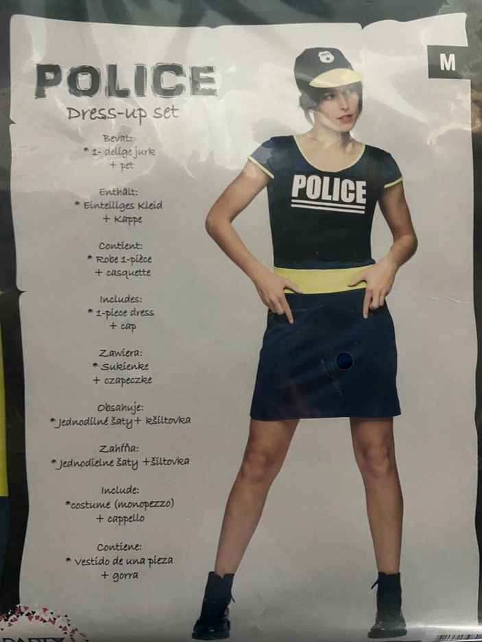Sexy Policewoman Costume – Blue Roleplay Dress with Yellow Accent & Police Cap