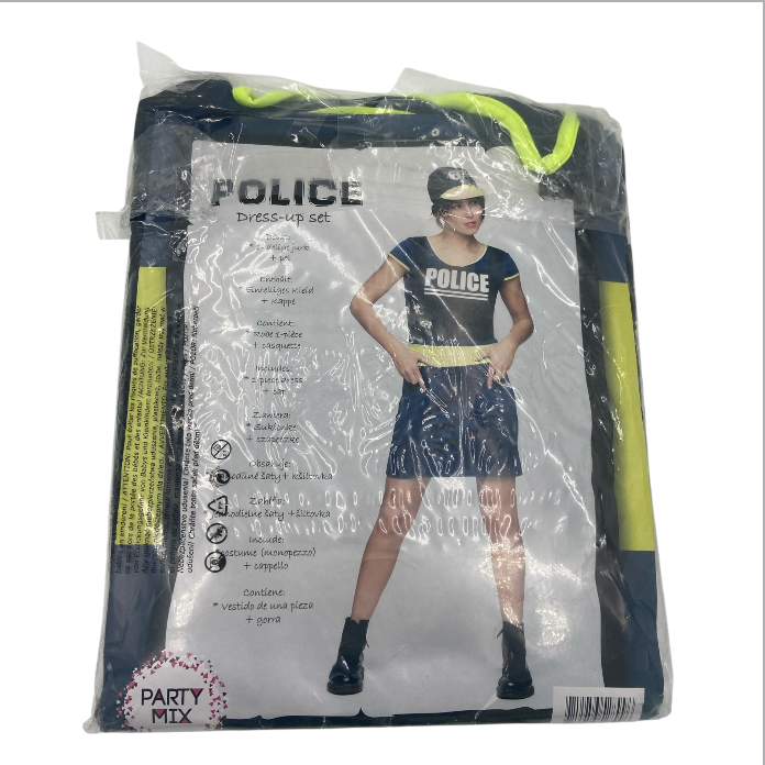 Sexy Policewoman Costume – Blue Roleplay Dress with Yellow Accent & Police Cap