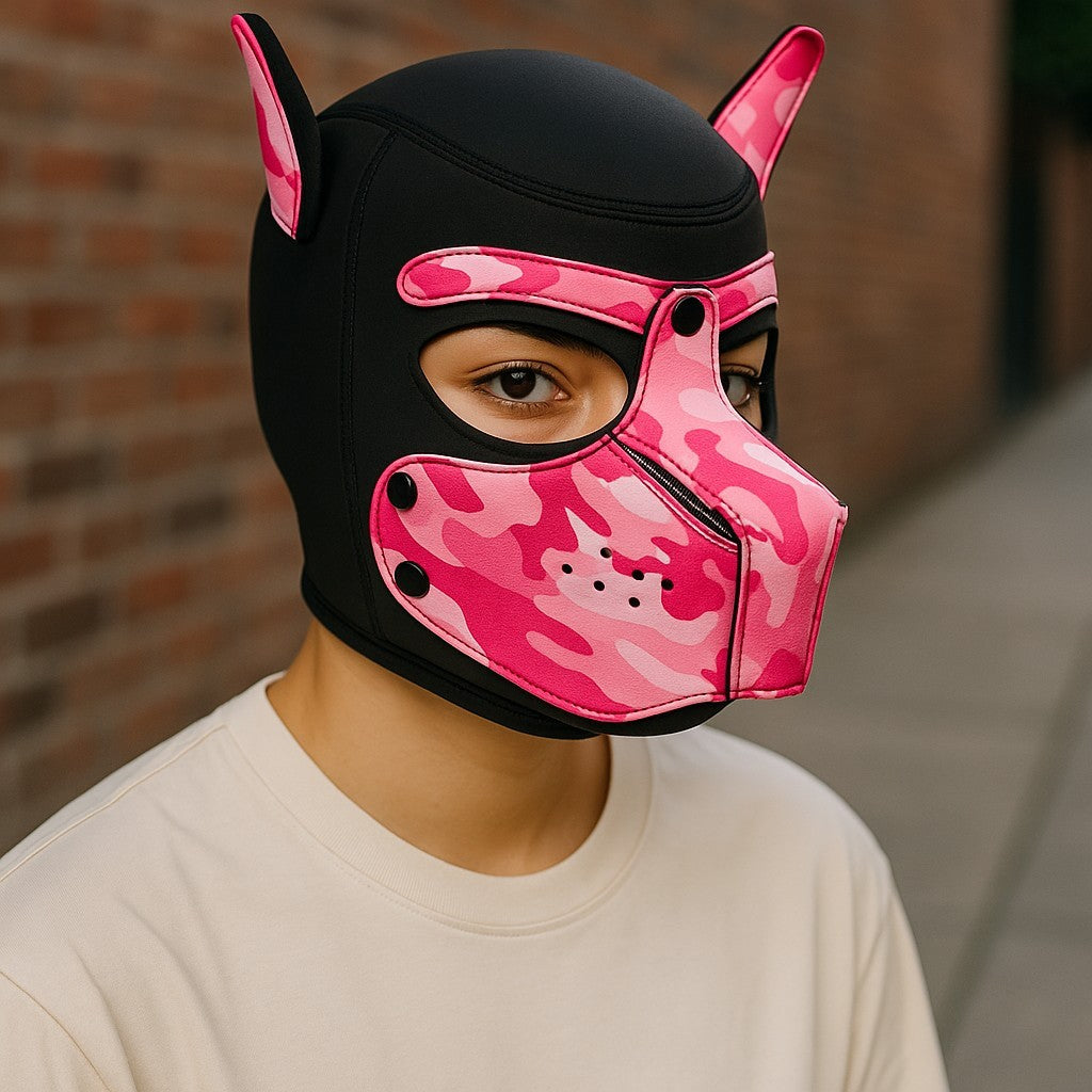 Kinky Pleasure - T218 - BDSM - Dog Mask - Pink Camo Style