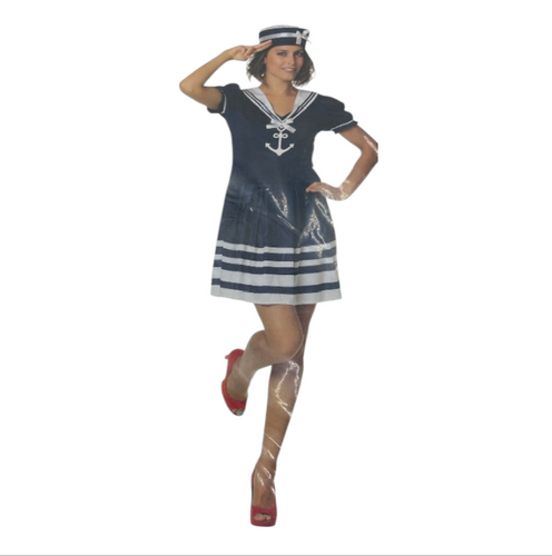 Sexy Sailor Costume – Blue & White Mini Dress with Matching Cap - S / M / L