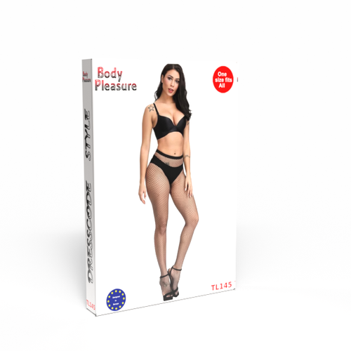 Body Pleasure - TL145 - Fishnet Stocking Small Raster - Black - No Bra Included !