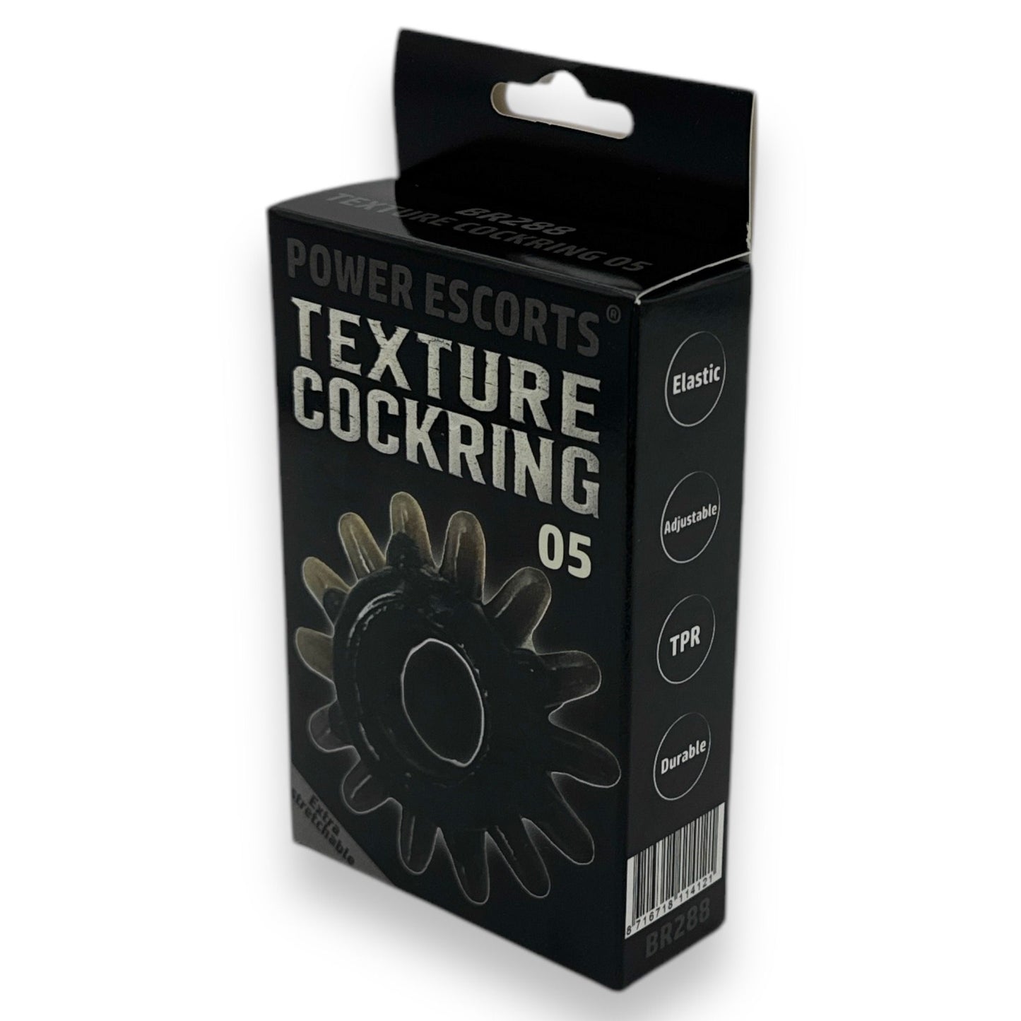 Power Escorts - BR288 - Texture Cockring 05 - Black - Extra Stretchable