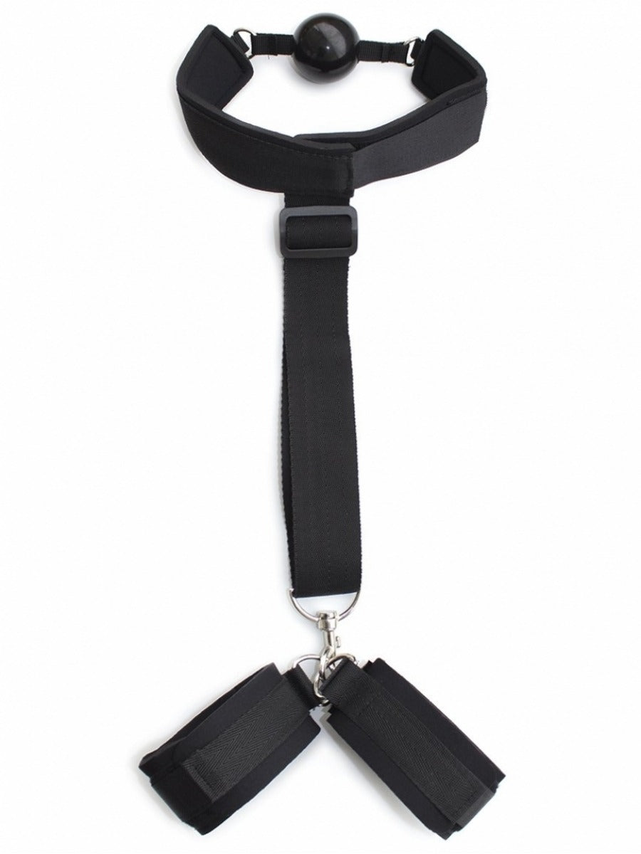 Argus Mouth Ball Gag with Cuffs - Black - AF 001040