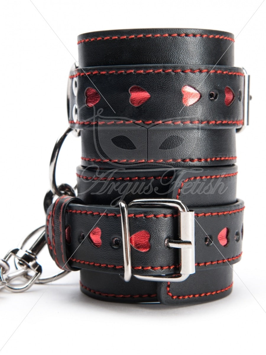 Argus Heart Ankle Cuffs - Black Leather - AF 001016