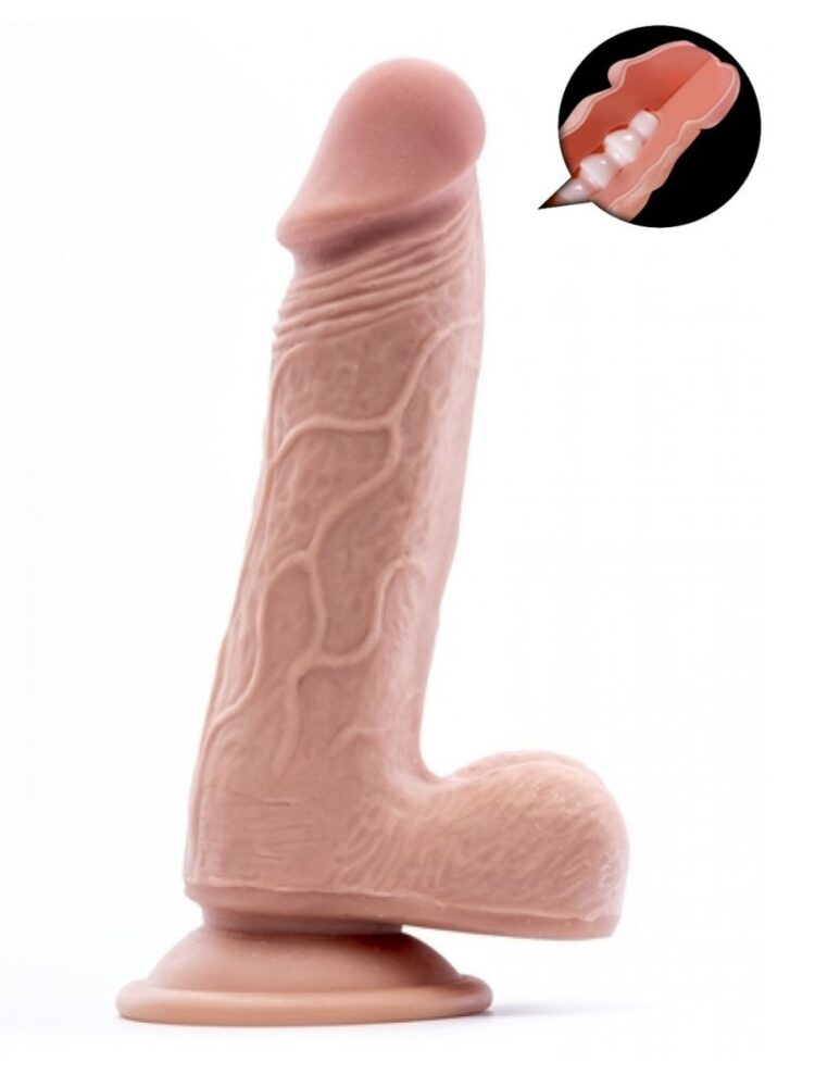 Argus Mr. Soft Pleasure 2 Double Layer Realistic Dildo with Balls and Suction Cup - 19 cm - Dia 4,5 cm AT1061