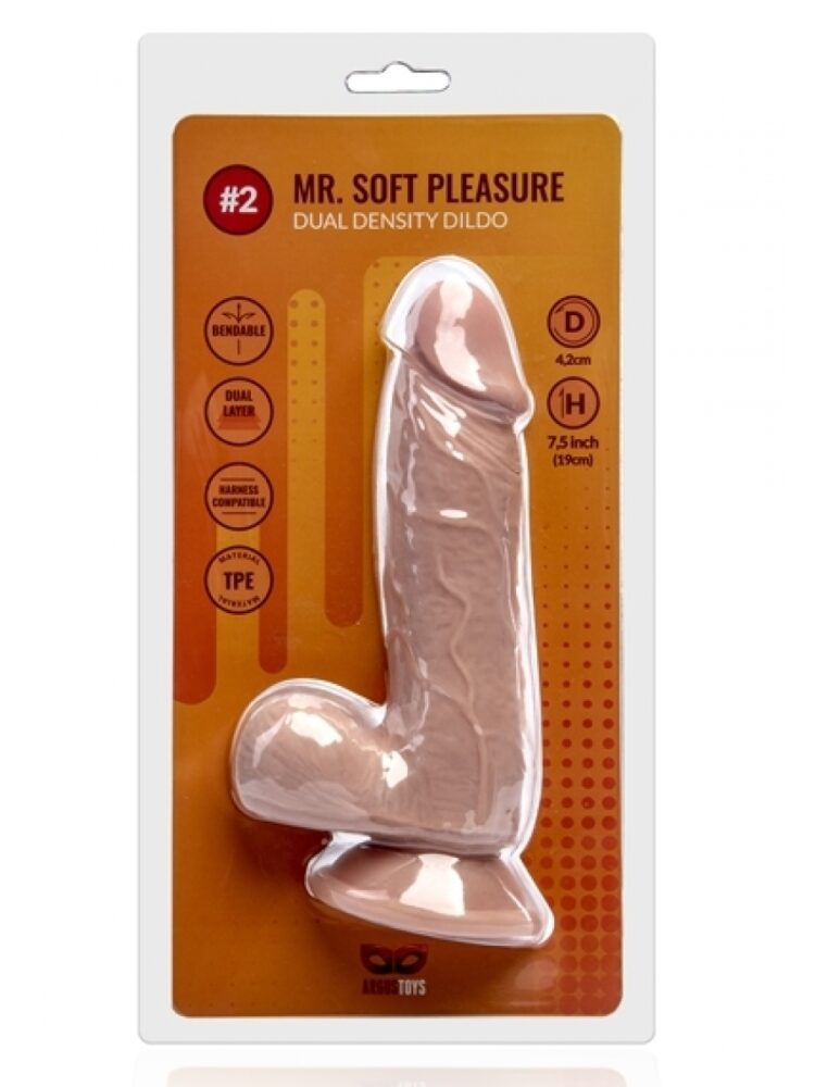 Argus Mr. Soft Pleasure 2  Double Layer Realistic Dildo with Balls and Suction Cup - 19 cm - Dia 4,5 cm AT1061