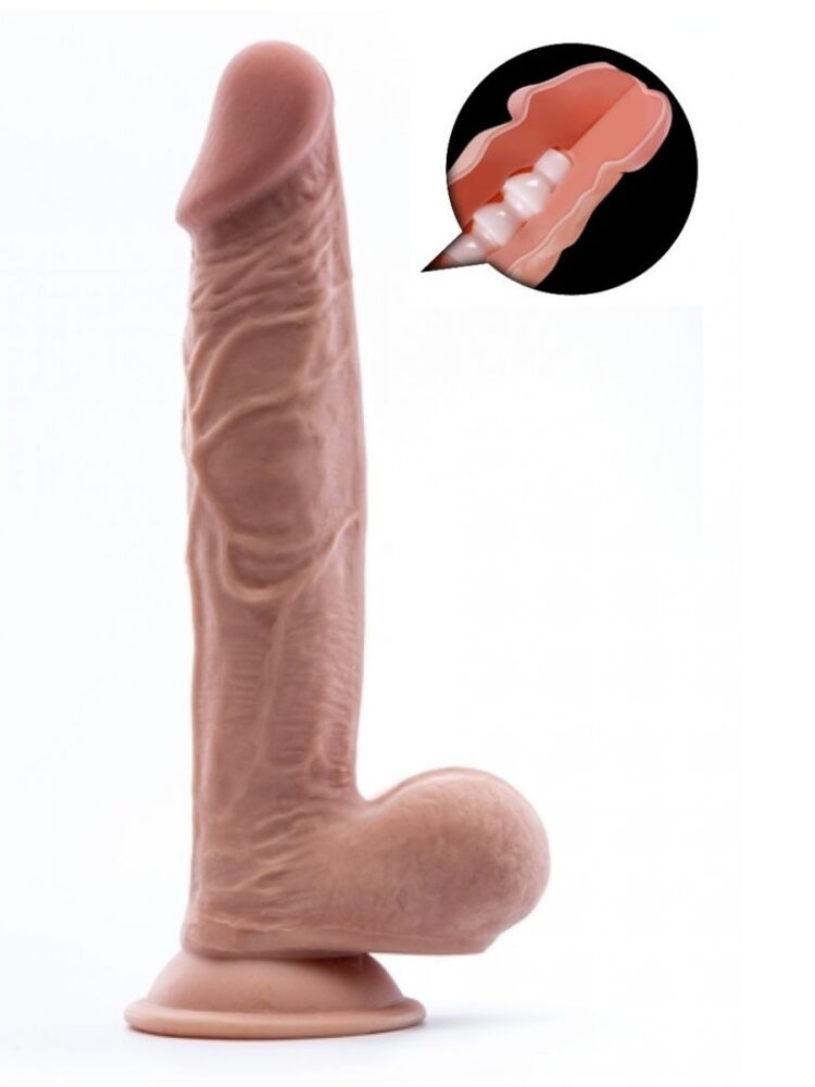 Argus Mr. Soft Pleasure 3 Double Layer Realistic Dildo with Balls and Suction Cup - 23,5 cm - Dia 4 cm AT1062