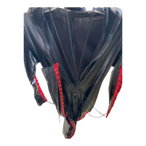 Black Leatherlook Overall With Red Accents