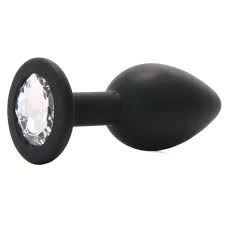 Argus My Precious Diamond Silicone Butt Plug Black with Clear Stone - Medium Size 8 Cm - AT 1088