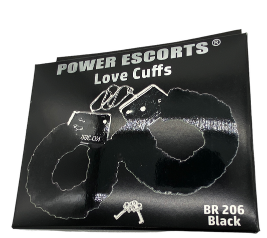 Power Escorts - BR206 Black - Furry Hand cuffs Black -Colour Box
