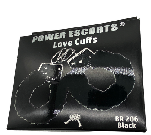 Power Escorts - BR206 Black - Furry Hand cuffs Black -Colour Box