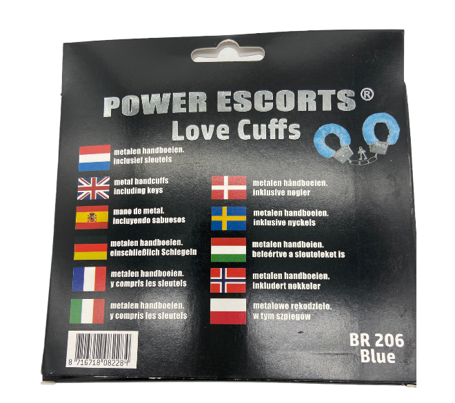 Power Escorts - BR206 Blue Soft Furry Hand cuffs - Colour box