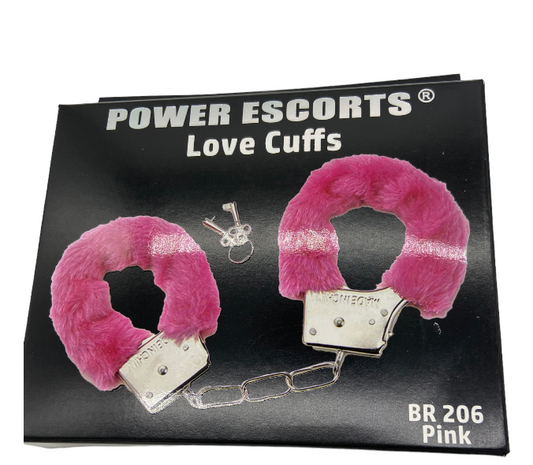 Power Escorts - BR206 Pink Furry Hand cuffs - Colour Box