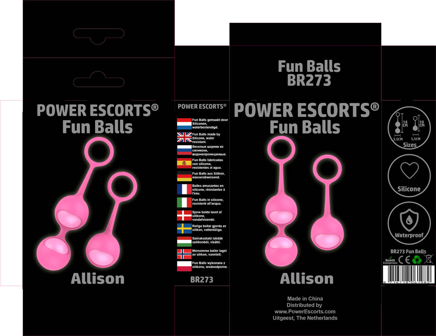 Power Escorts - BR273 - Funballs Allison - Duo Kegal Balls - Silicone - Pink