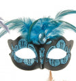 Power Escorts - BR248 Lightblue - Venetian Mask Light Blue with Blue Stone and Feather on Top - Adjustable Kinky Mask