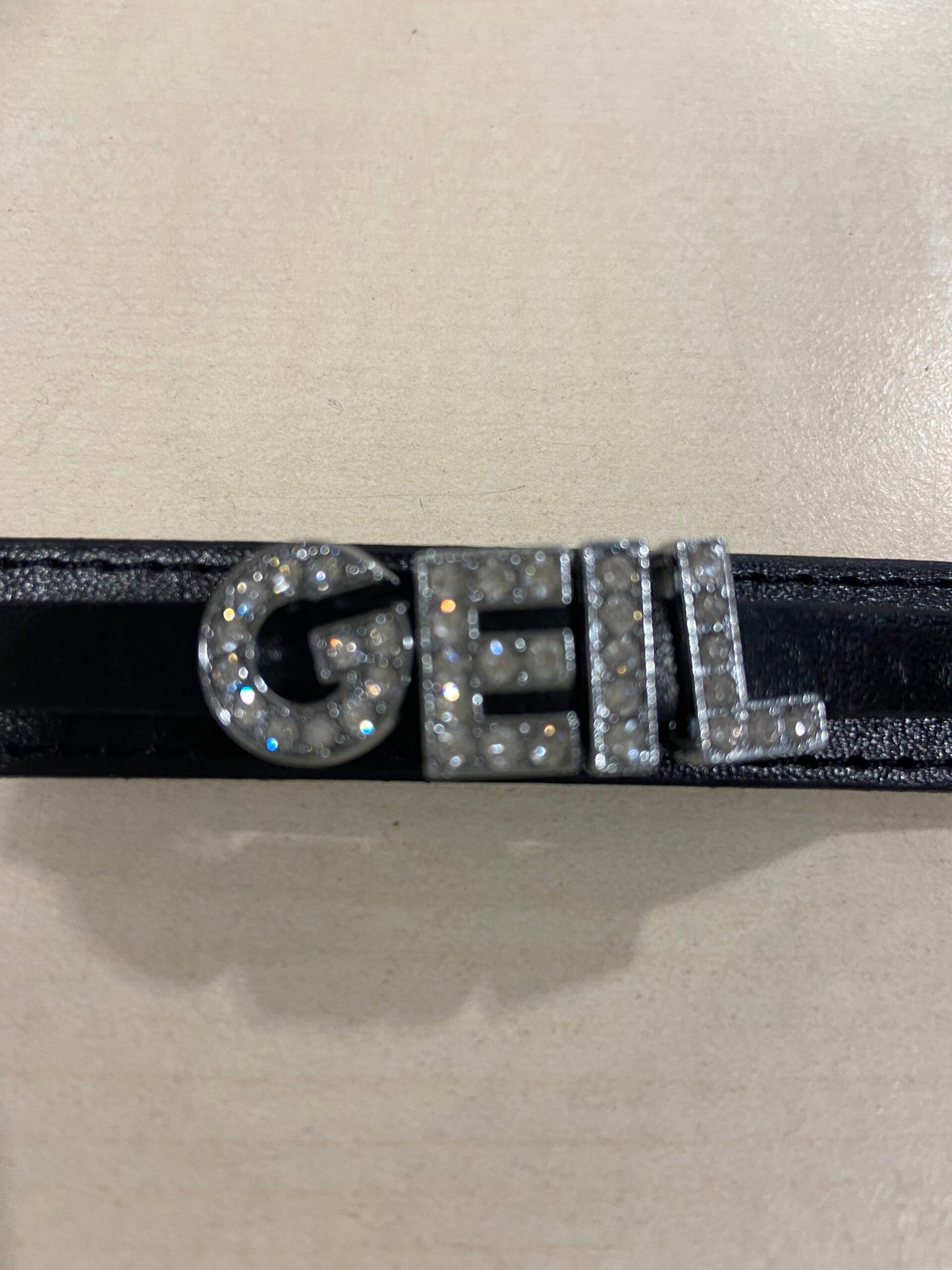 Luxury Collar Black with Stones Name GEIL - BDSM - Heavy Quality