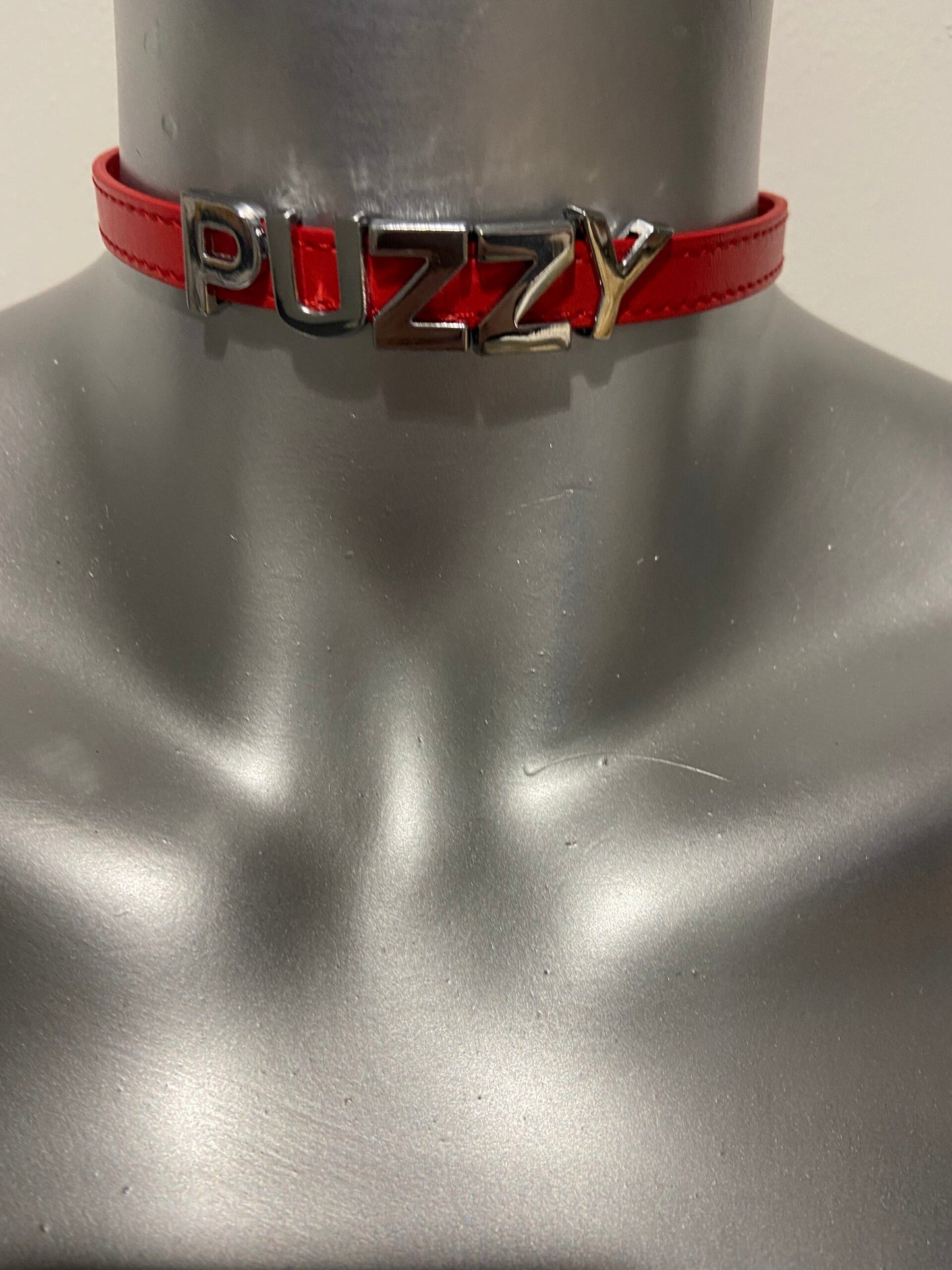 Luxury Collar Red with Name PUZZY - BDSM - Heavy Quality